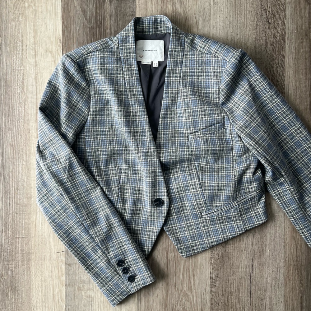 By Anthropologie Cropped Knit Tuxedo Blazer size 16 - Picture 10 of 14